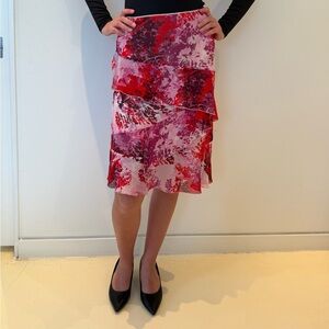 Mexx Asymmetrical Floral Skirt in Red and Pink